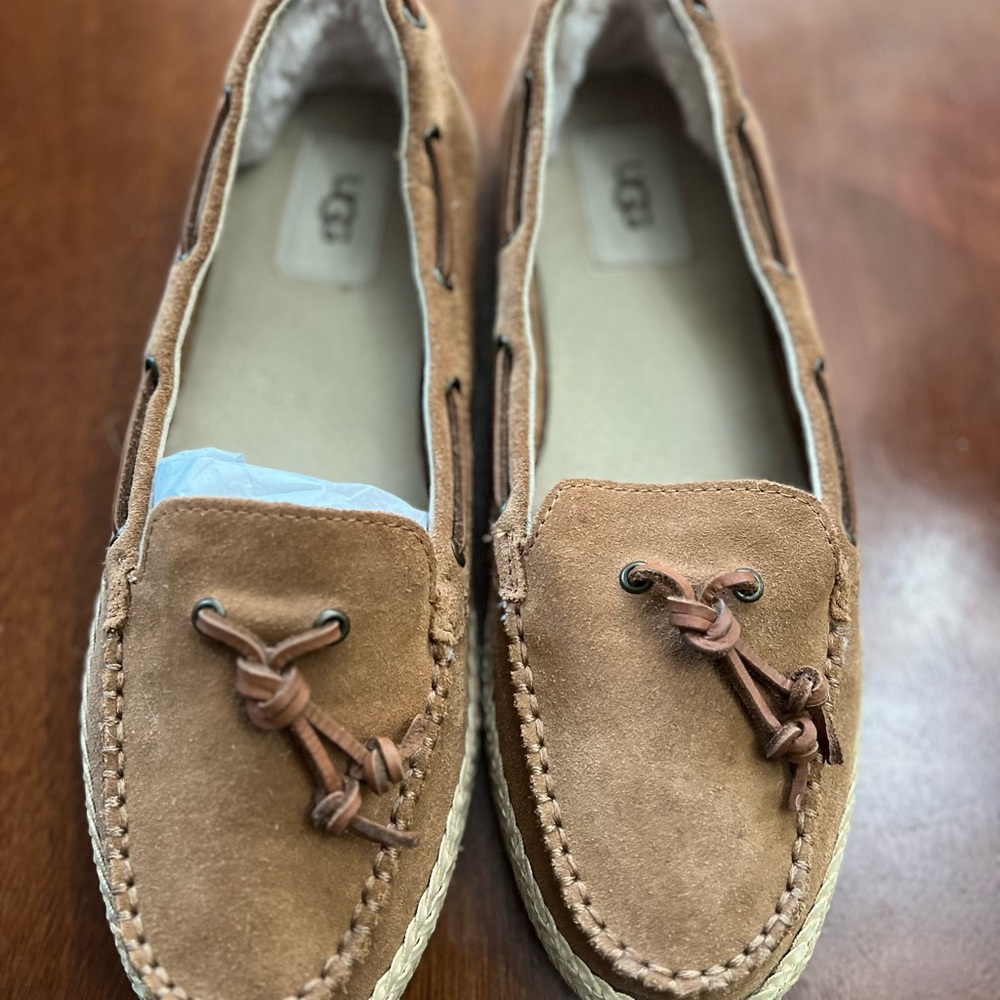 UGG Tan Suede Loafers with Lace Detail